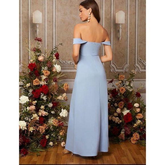 Off Shoulder Split Thigh Bridesmaid Dress - Picture 2 of 2